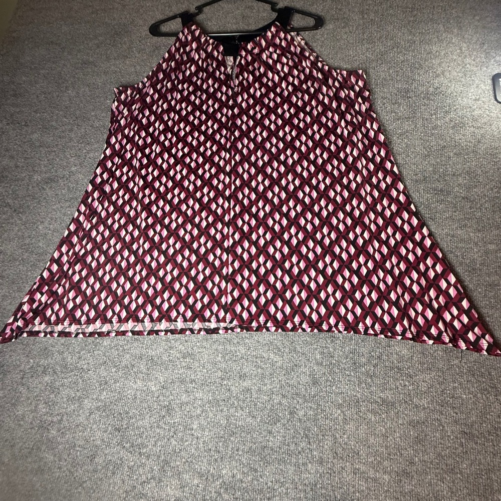 Ryan Wythe‎ Womens 2X Geometric Halter Blouse Burgundy Pink Black Sleeveless Top